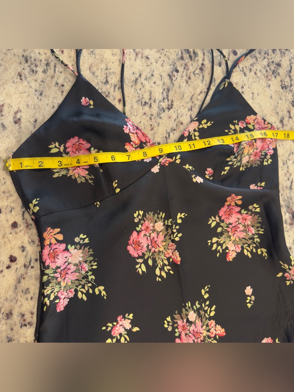 Black Floral Slip Dress with Pink Bouquet Print - Picture 5 of 7